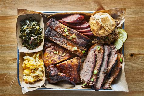 texas bbq style tray with smoked beef brisket, st louis ribs, chicken ...