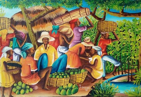 Original Haitian Folk Art Naif Painting Ezene Domond Haiti Market Scene 16X24 #BlackFolkArt ...