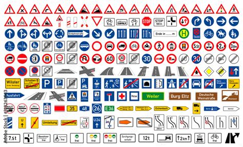 Collection of road signs in Germany. One hundred and ninety-five highly ...