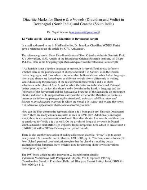 (PDF) Diacritic Marks for Short e o Vowels (Dravidian and Vedic ... · “ The origin of this Tamil ...