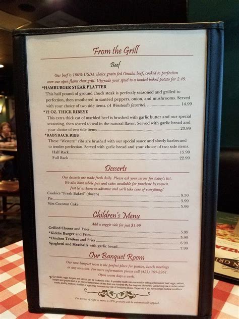 Menu at Winstead's American Grill & King of Pizza pizzeria, Spring City ...