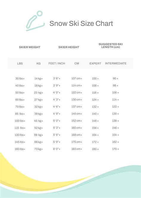 Snow Ski Size Chart in PDF - Download | Template.net