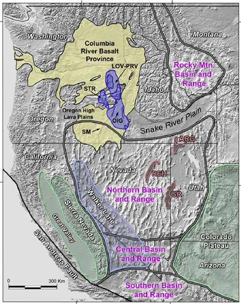 The Basin and Range Province, with northern, central, and southern ...