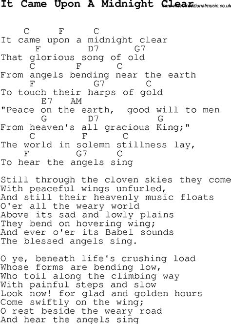 Christmas Carol/Song lyrics with chords for It Came Upon A Midnight Clear