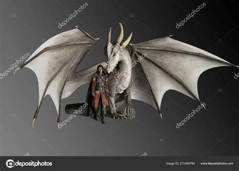 Dragon Rider Warrior White Dragon Seated — Stock Photo © Ravven #271490794