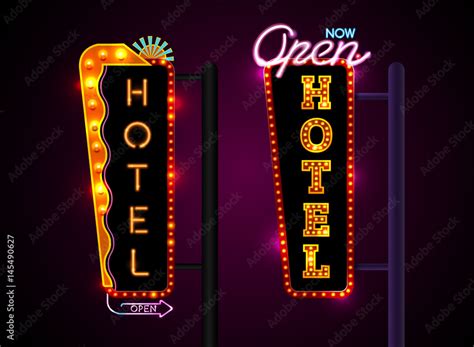 Neon hotel sign, set vertically text, Vector illustration Stock Vector ...