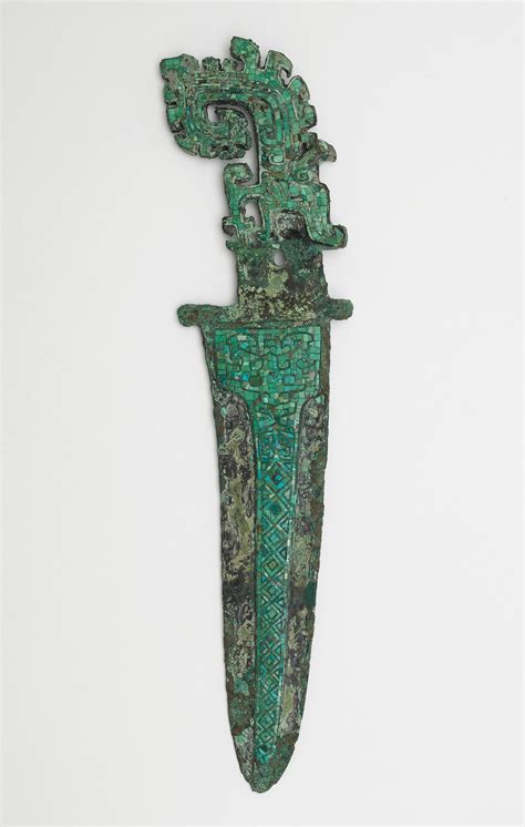 Dagger-axe (gē) with ornamental turquoise inlays. China, Shang dynasty ...