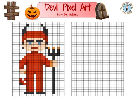 Devil Pixel Art Grid for Halloween - Treasure hunt 4 Kids - Free games