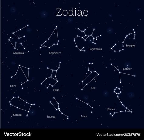 Set zodiac signs night sky background realistic Vector Image