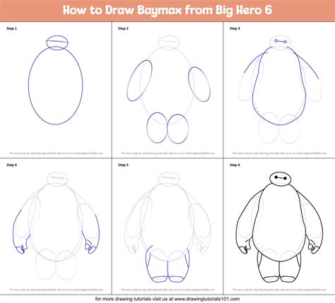 How to Draw Baymax from Big Hero 6 printable step by step drawing sheet : DrawingTutorials101.com