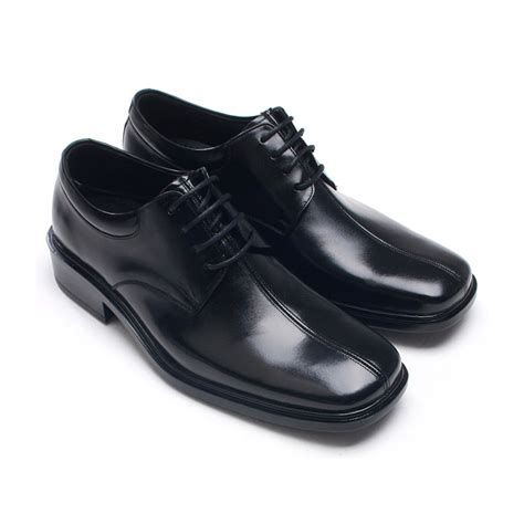 Mens square toe black leather Dress shoes