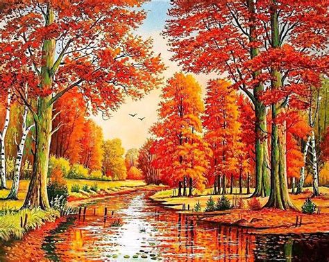 осенний пейзаж | Landscape paintings, Beautiful paintings, Lanscape ...