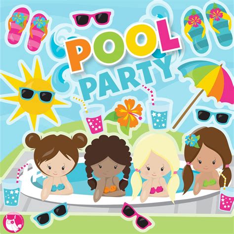 Girls Pool Party Clipart Commercial Use, Vector Graphics, Digital Clip ...