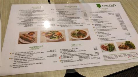 Menu at Anh Dao Restaurant, Toronto