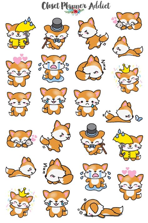 Kawaii Fox Planner Stickers Fox Stickers Kawaii Stickers - Etsy