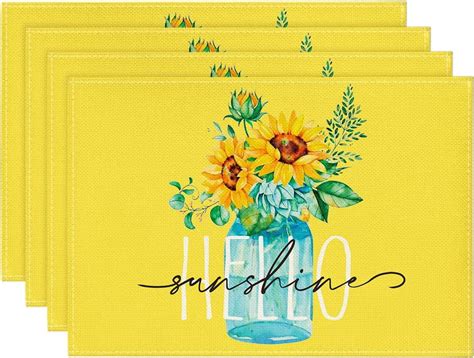 Artoid Mode Yellow Hello Sunshine Sunflower Summer Placemats for Dining ...