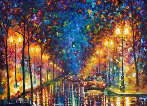 OAKLAND RAIN 2 - PALETTE KNIFE Oil Painting On Canvas By Leonid Afremov - 40"X30"