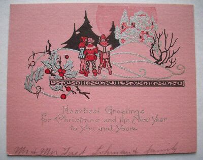 20's 30's Carolers slivertone highlights Art Deco christmas greeting card *X3 | eBay