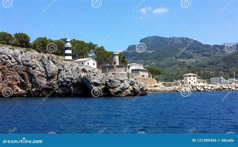 Lighthouse in Port De Soller, Majorca Mallorca, Spain Stock Photo ...