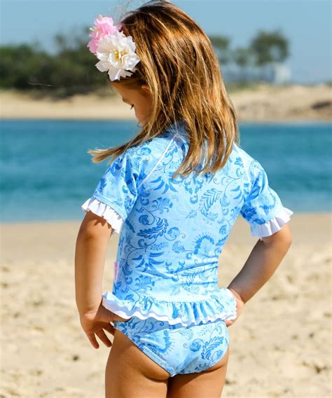 Baby Girls Frill Suit Short Sleeve | Swimwear girls, Little girl models, Baby swimwear