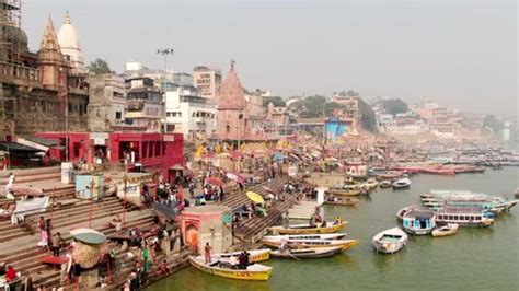 Varanasi Ghat Aerial Drone View 4k Stock Footage Video (100% Royalty ...