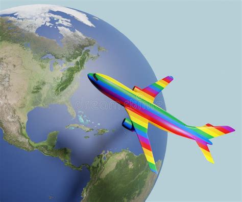 Gay Travel Around the World with Rainbow Airplane or Aeroplane Stock Illustration - Illustration ...