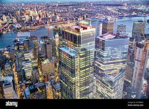 Aerial night skyline of Lower Manhattan Stock Photo - Alamy