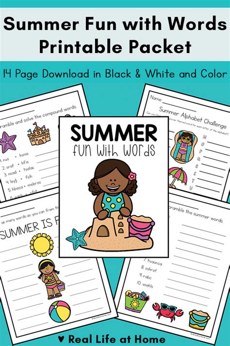 Summer Words Activity Packet for 1st – 3rd Grade