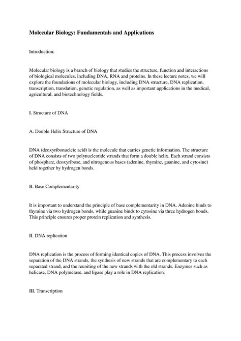 Molecular Biology - Fundamentals and Applications - Molecular Biology ...