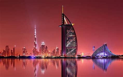 Download wallpapers Dubai, Burj Al Arab, UAE, Burj Khalifa, night, skyscrapers, luxury hotel ...