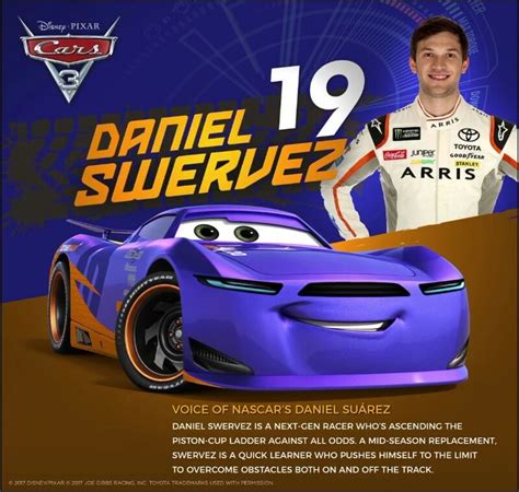 Daniel Suarez is Daniel Swervez in Disney's Cars 3 movie | Cars movie, Disney cars, Daniel suarez