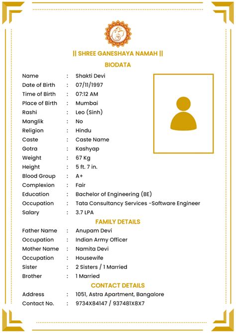 Hindu Marriage Biodata Format - Download Word & PDF