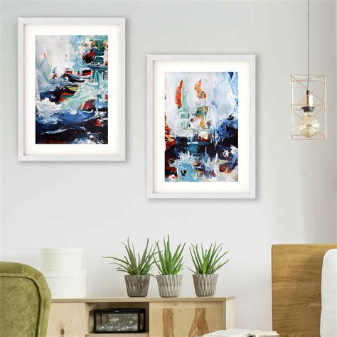 Set Of Two Prints Large Blue Abstract Framed Wall Art By Abstract House