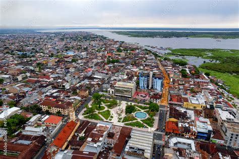 Aerial view of Iquitos, Peru, also known as the Capital of the Peruvian Amazon. It is also the ...