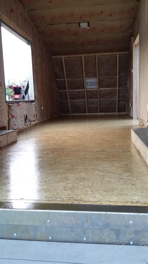 Sanded and sealed OSB subfloor becomes the finish floor. Painted Plywood Floors, Plywood ...