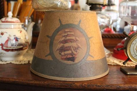 Vintage Nautical Shade, Small Nautical Lampshade, Ship Lamp Shade, Ship's Wheel on Lampshade ...
