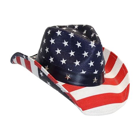 USA American Flag Straw Cowboy Hat w/ Shapeable Brim- Red- White- Navy ...