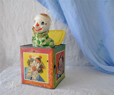 Jack In The Box Tin Toy/Vintage 1950s/Creepy Bakelite by carohope