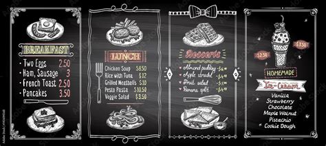 Breakfast, lunch, desserts and ice-cream chalkboard menu template Stock ...