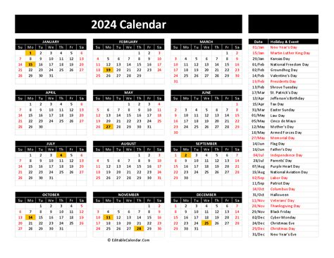 Download 2024 Printable Calendar Free (Word Version)