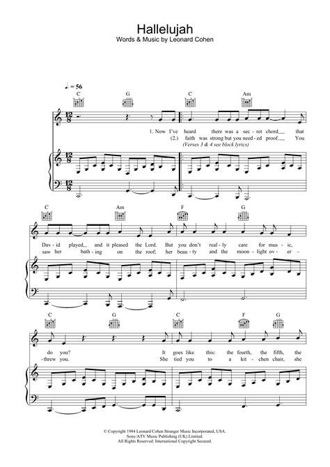 Hallelujahleonard Cohen Beginner Piano Digital Sheet Music - Free Printable Piano Sheet Music ...