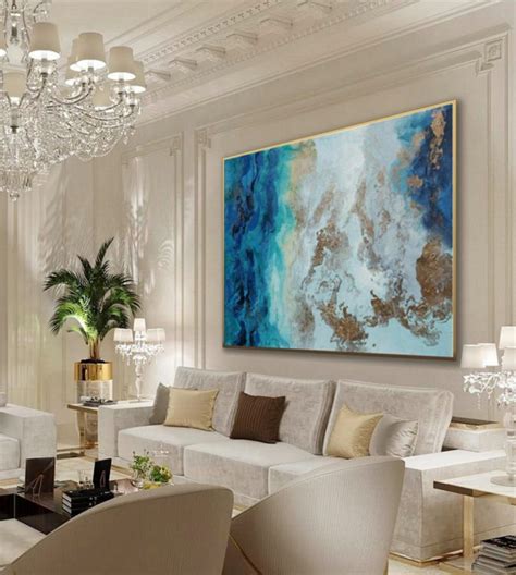 Large Modern Gold Fluid Art Hand Painted Acrylic Abstract Wall Art ...