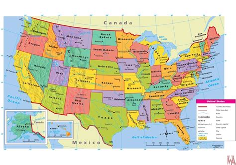 Large attractive political map of the USA.with capital and main cities ...