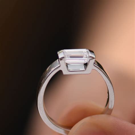 Emerald Cut Diamond Solitaire Engagement Ring with Open Channel Setting ...