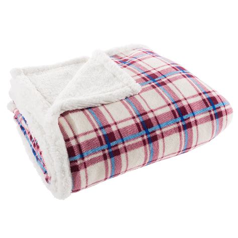 Oversized 60"x70" Fleece/Sherpa Blanket Throw Plaid Red/White by Lavish ...