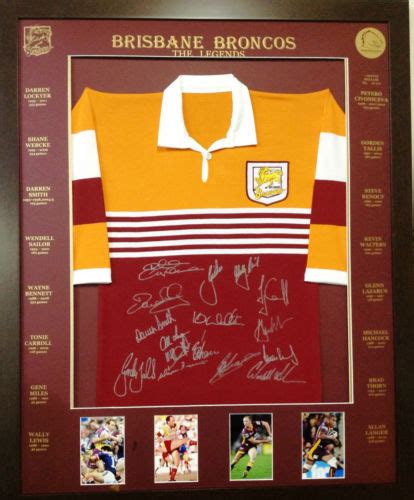 BRISBANE BRONCOS LEGENDS FRAMED JERSEY PHOTO PROOF AVAILABLE OF SIGNING ...