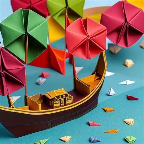 Pirate ship origami. Origami paper folds papercraft, made of paper ...