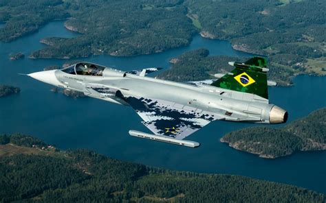 Download wallpapers Saab JAS 39 Gripen, F-39E, Brazilian Air Force, FAB, Brazilian fighter ...