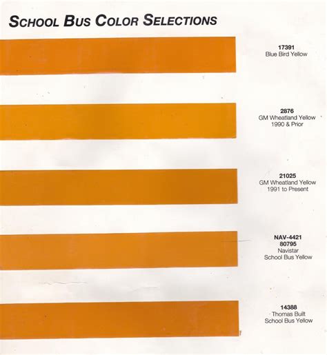 School Bus Yellow Paint Codes & Color Charts