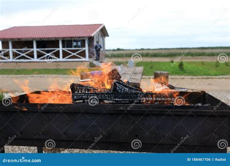 View of fire in brazier stock photo. Image of cottage - 188487706